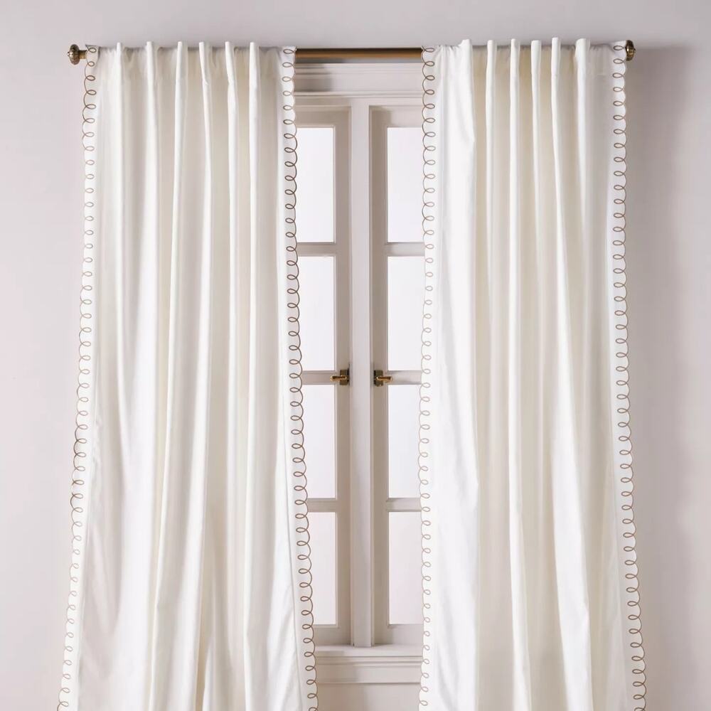 Anthropologie Maeve Embroidered Curtain Panels – Set of 2 – Taupe Cotton – NWT
